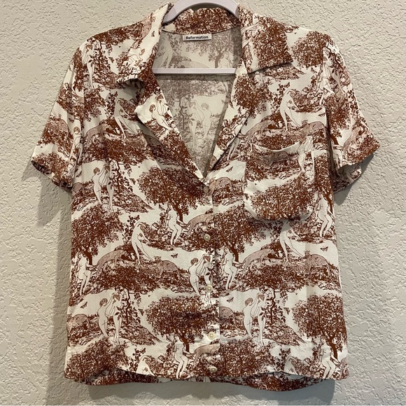 EUC Reformation Brown and Cream Button Down Shirt - Picture 4 of 8